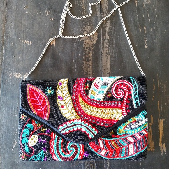 Handbags - Colorful Beaded Envelope Clutch Crossbody